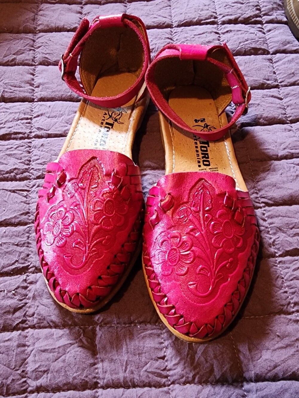 Toro Magenta Pink Floral Tooled Leather Espadrilles